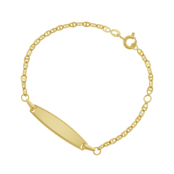 Bracelet identité en or jaune, plaque ovale striée