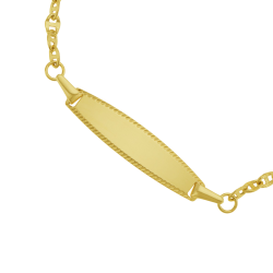 Bracelet identité en or jaune, plaque ovale striée