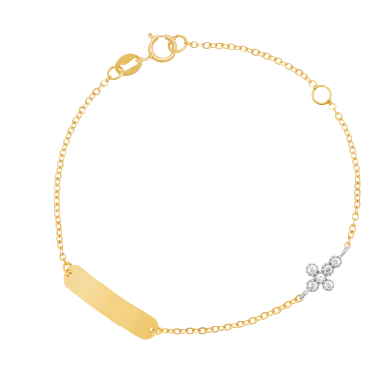 Bracelet identité en 2 ors et oxydes de zirconium, croix