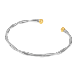 Bracelet jonc en or jaune et argent rhodié, torsadé