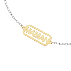 Bracelet en or jaune et argent rhodié, maman 