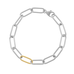 Bracelet en or jaune et argent rhodié, maille rectangle 
