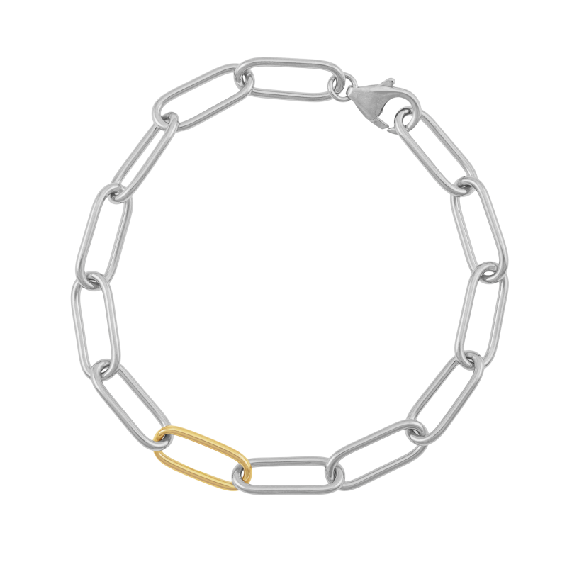 Bracelet en or jaune et argent rhodié, maille rectangle 