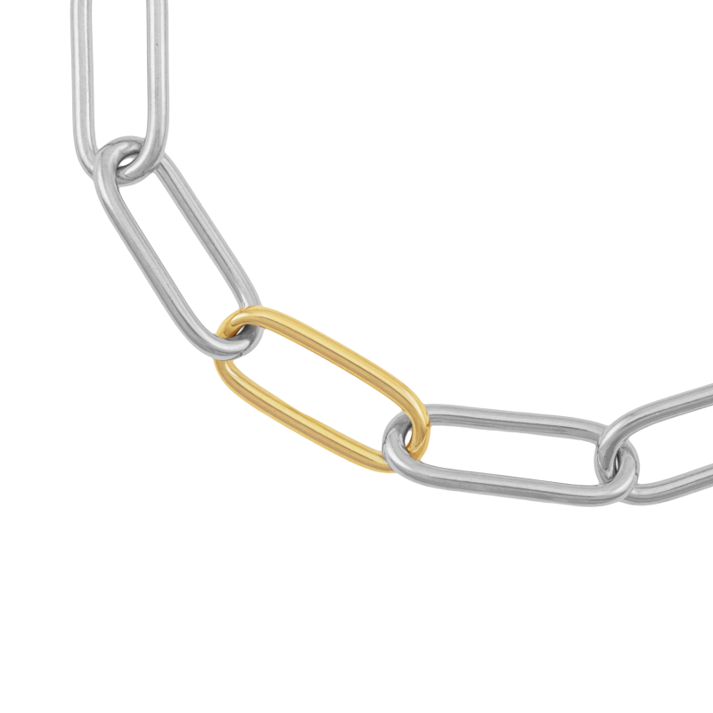 Bracelet en or jaune et argent rhodié, maille rectangle 
