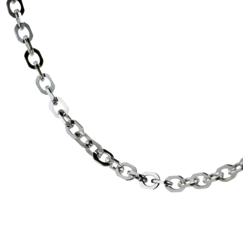 Chaîne en or gris, maille forçat diamantée