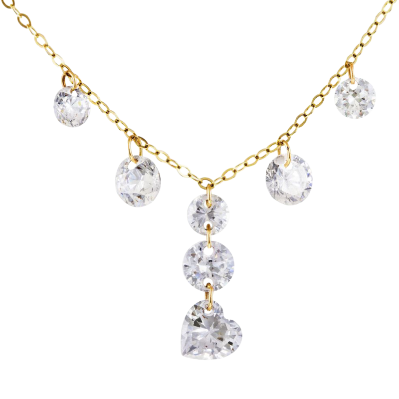 Collier en or jaune et oxydes de zirconium,coeur