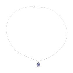 Collier en or gris, saphir poire et diamants