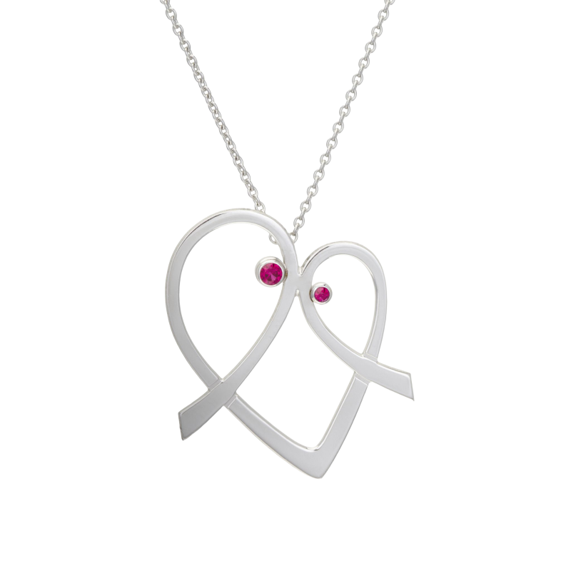 Collier en or gris  rubis, maman et enfant