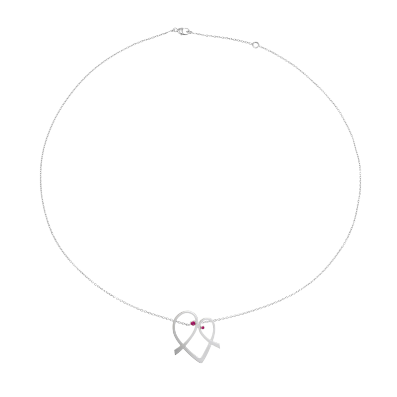 Collier en or gris  rubis, maman et enfant