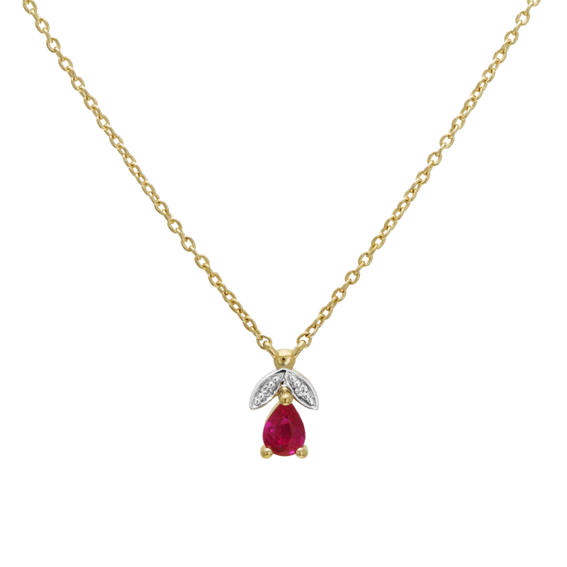 Collier en or jaune rhodié, rubis et diamants
