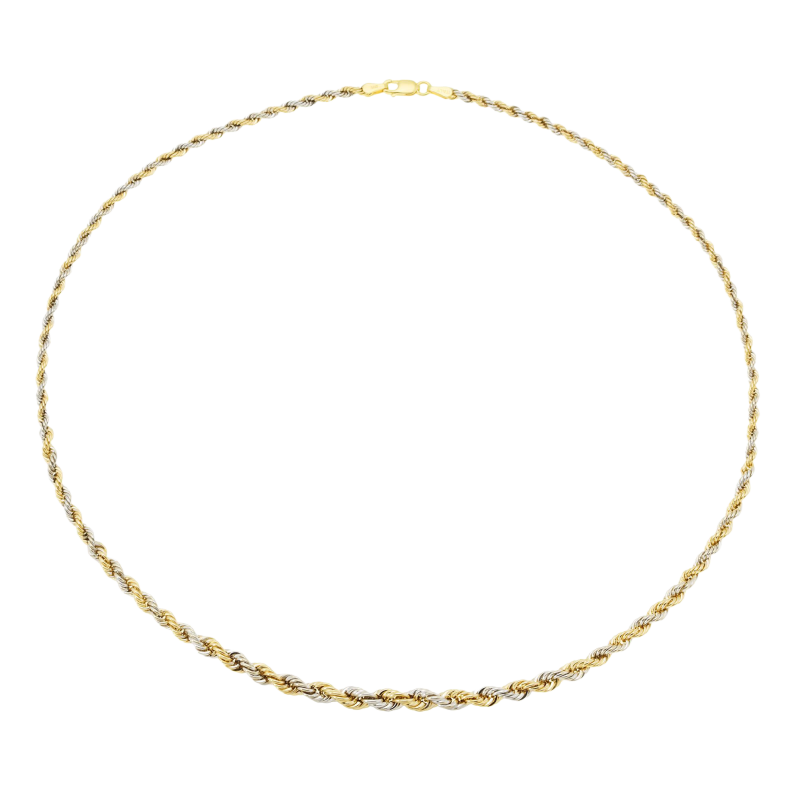 Collier en or jaune et rhodié, maille corde