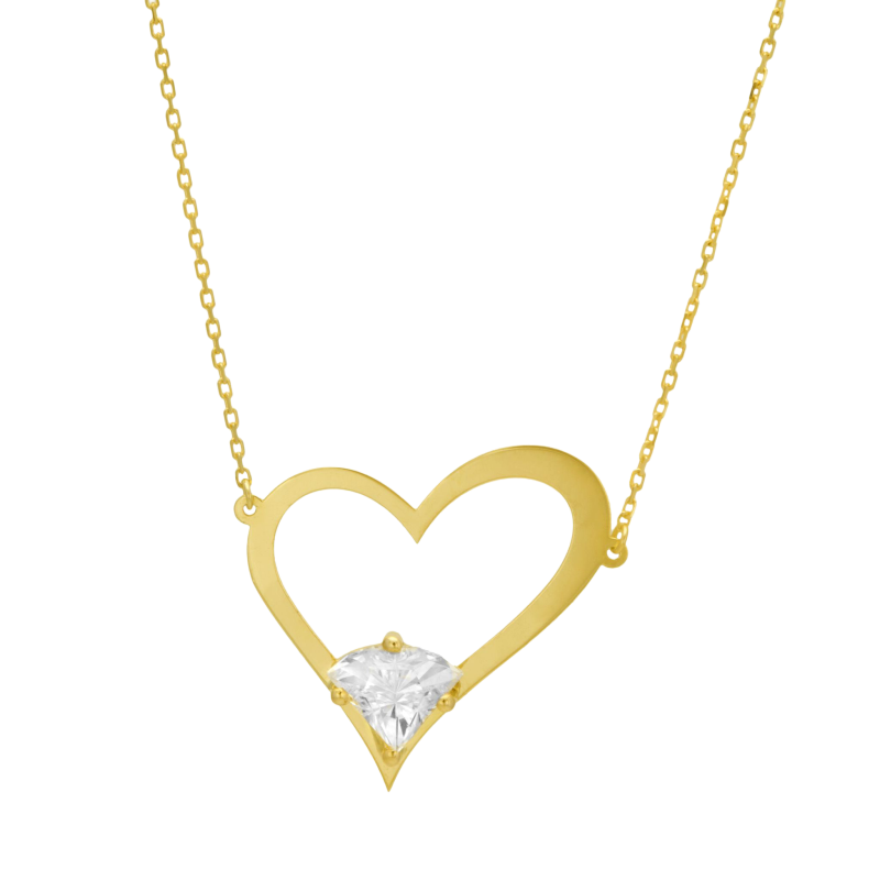 Collier en or jaune, coeur ajouré, oxyde de zirconium