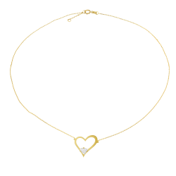 Collier en or jaune, coeur ajouré, oxyde de zirconium