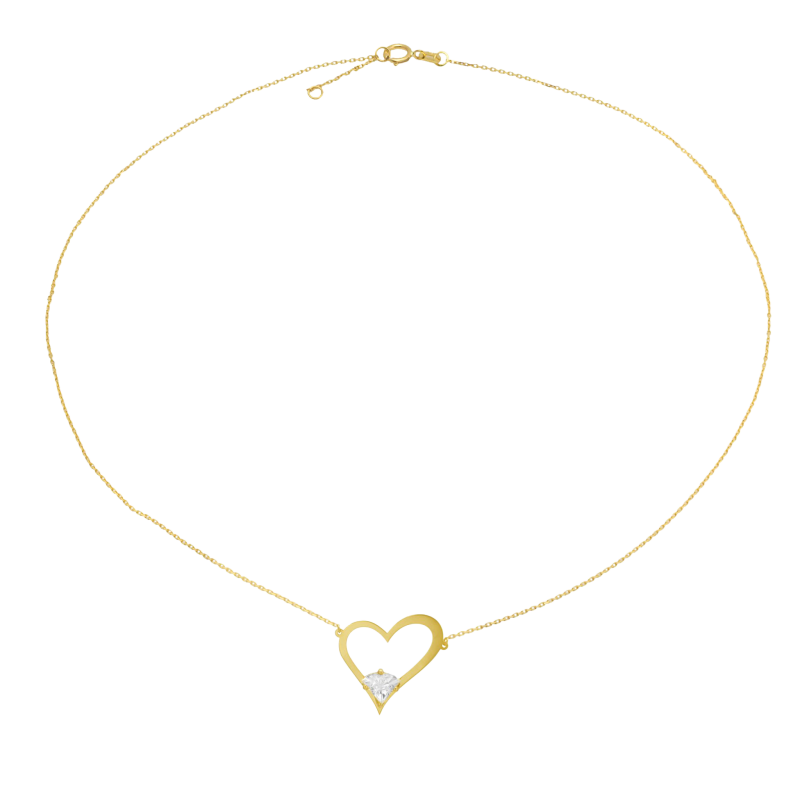 Collier en or jaune, coeur ajouré, oxyde de zirconium