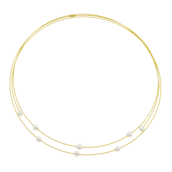 Collier câbles en or jaune et titane, perles de culture