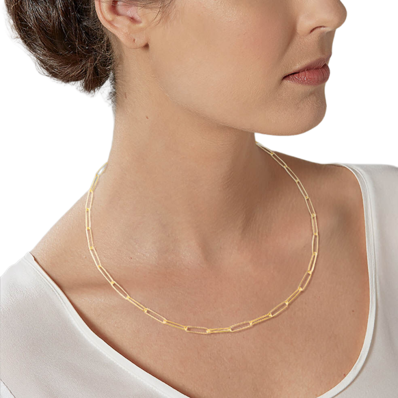Collier or jaune maille rectangle allongée