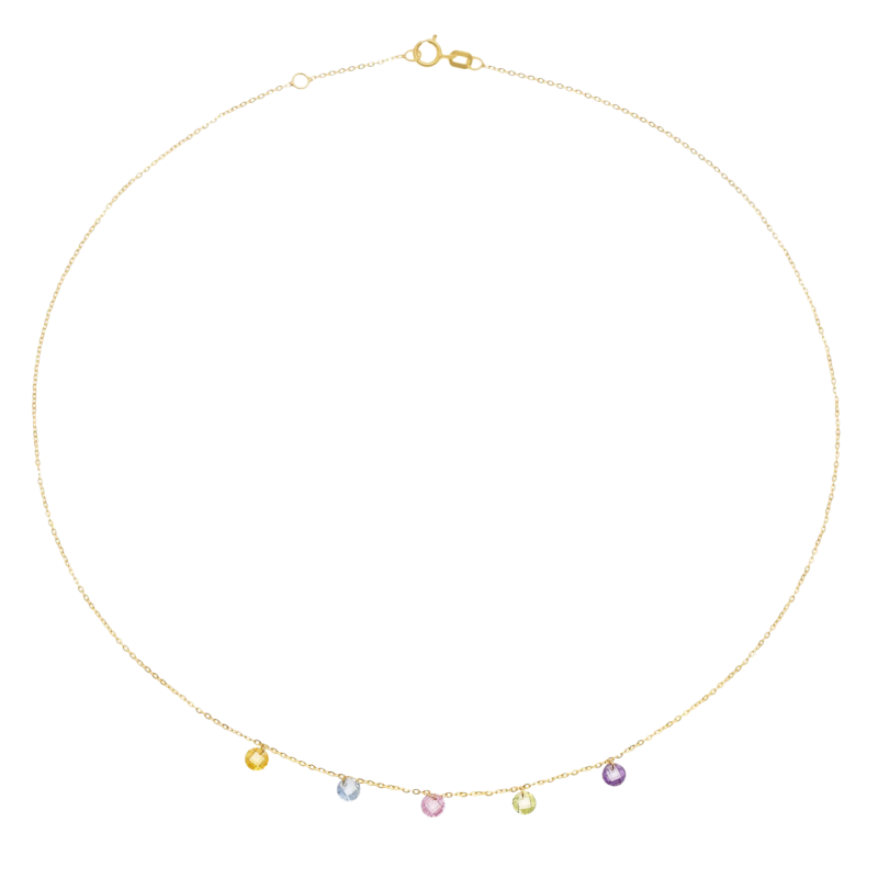Collier en or jaune et oxydes de zirconium briolettes