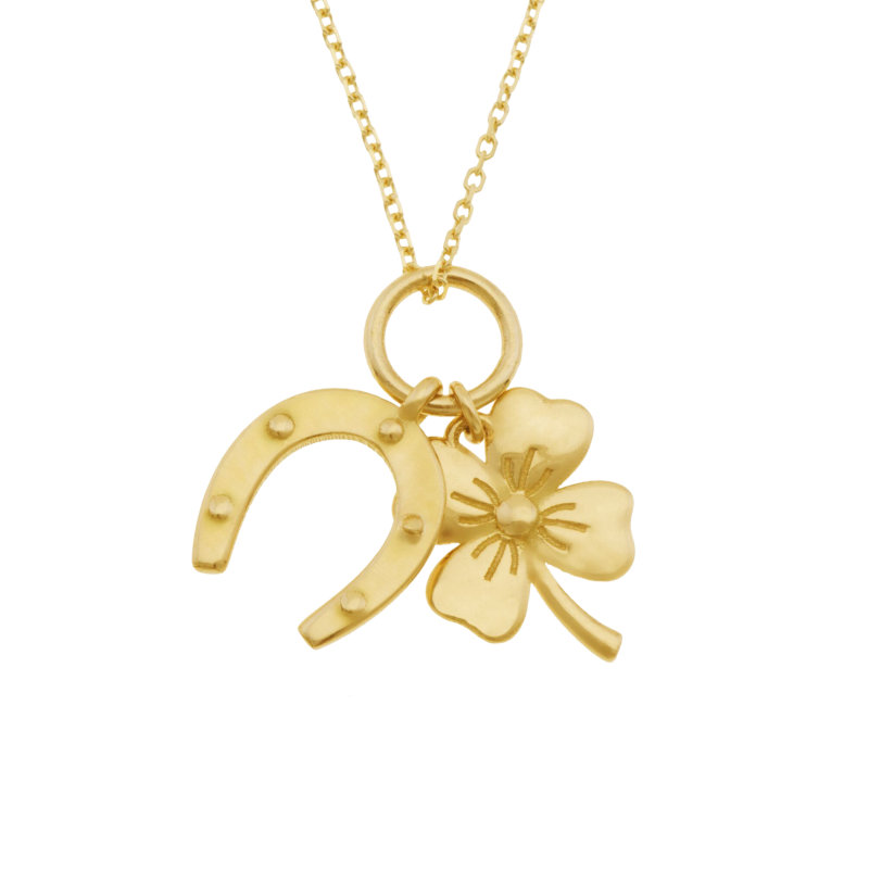 Collier en or jaune, trefle et fer à cheval 