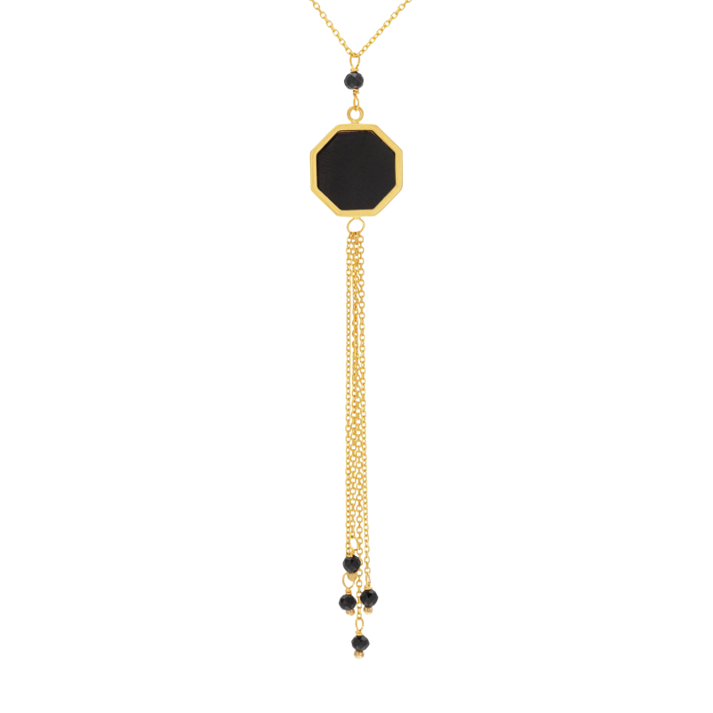 Collier en or jaune, onyx et spinelles