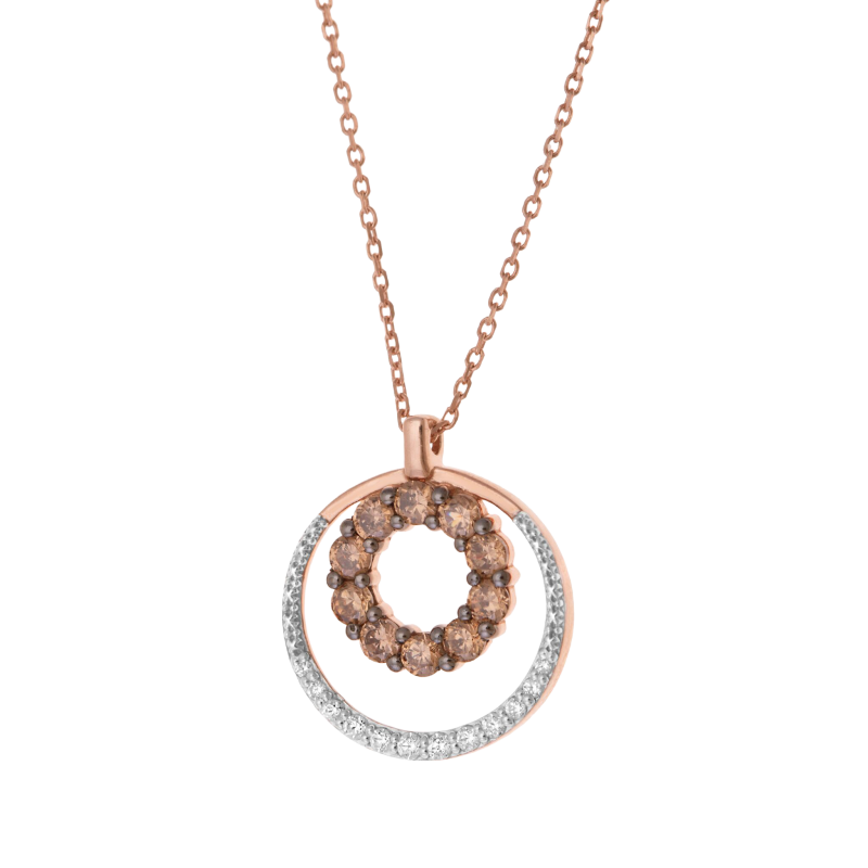 Collier en or rose et rhodié, diamants blancs et diamants bruns