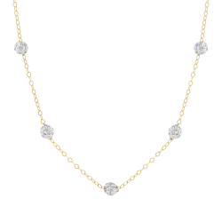 Collier en or jaune, boules en résine et cristaux de synthèse 