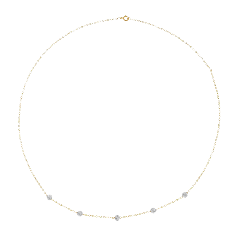 Collier en or jaune, boules en résine et cristaux de synthèse 