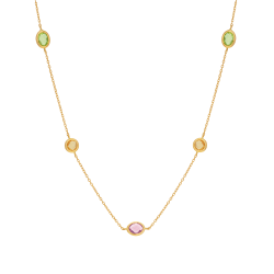 Collier en or jaune, citrines, péridots et améthyste