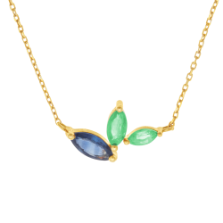 Collier en or jaune, saphir et émeraudes