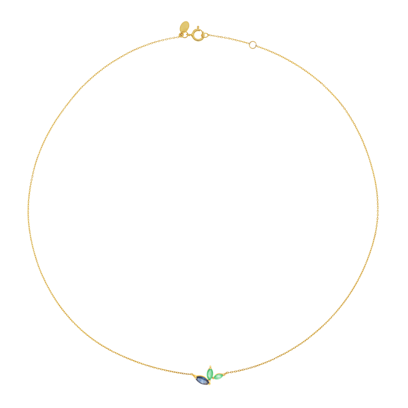 Collier en or jaune, saphir et émeraudes
