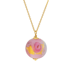 Collier en or jaune et verre de Venise rose 