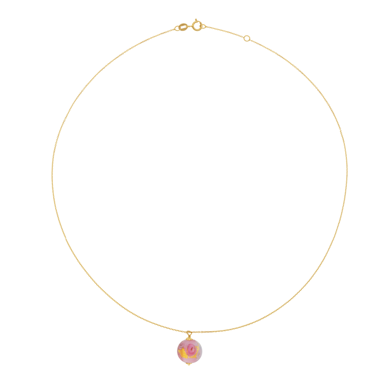 Collier en or jaune et verre de Venise rose 