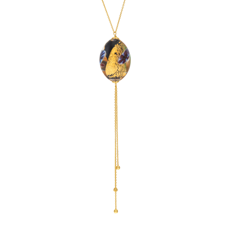 Collier en or jaune et verre de Venise, noir