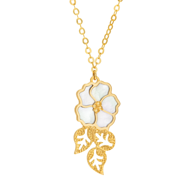 Collier en or jaune et nacre, fleur