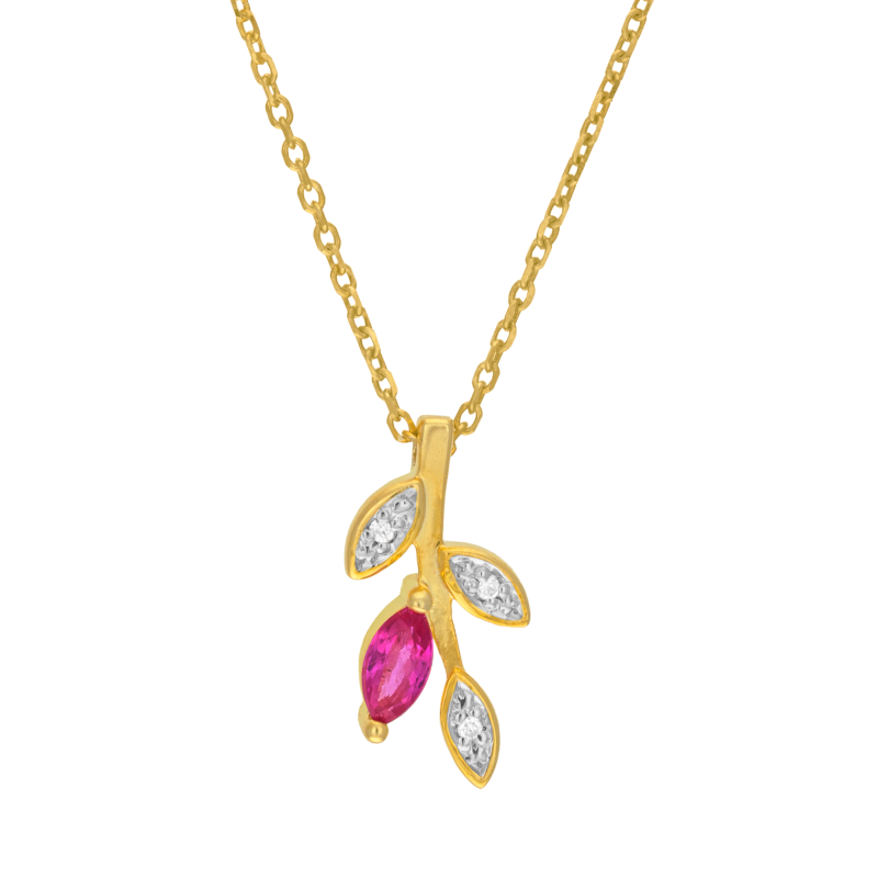 Collier en or jaune et rhodié, rubis et diamants