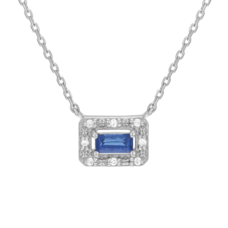 Collier en or gris, saphir et diamants