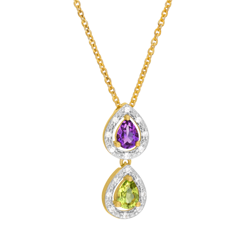 Collier en or jaune et rhodié, améthyste, péridot et diamants