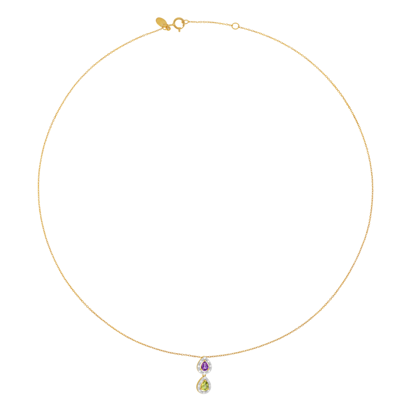 Collier en or jaune et rhodié, améthyste, péridot et diamants