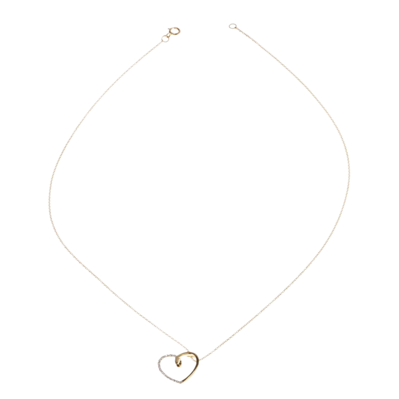 Collier or jaune coeur rhodie diamants