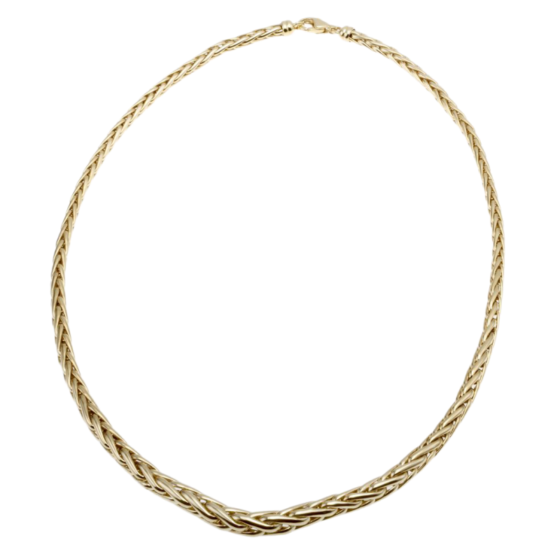 Collier en or jaune, maille  palmier chute centre 7 mm
