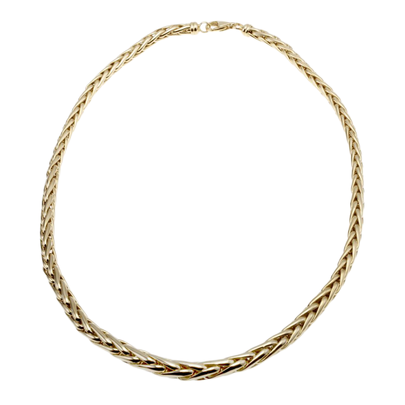 Collier en or jaune, maille  palmier chute centre 8,5 mm