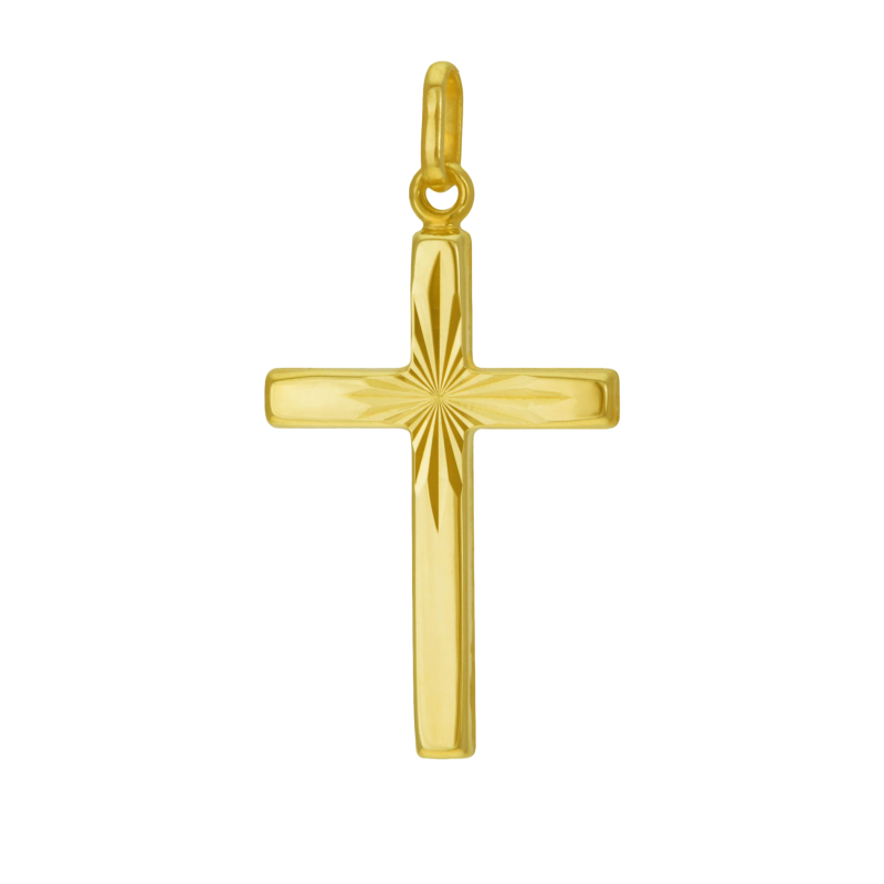 Croix en or jaune, lapidée