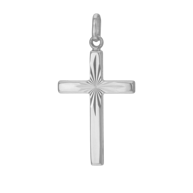 Croix en or gris, lapidée