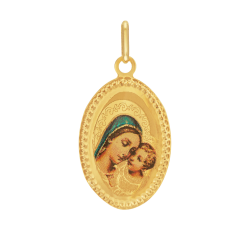 Médaille en or jaune et résine, vierge et enfant