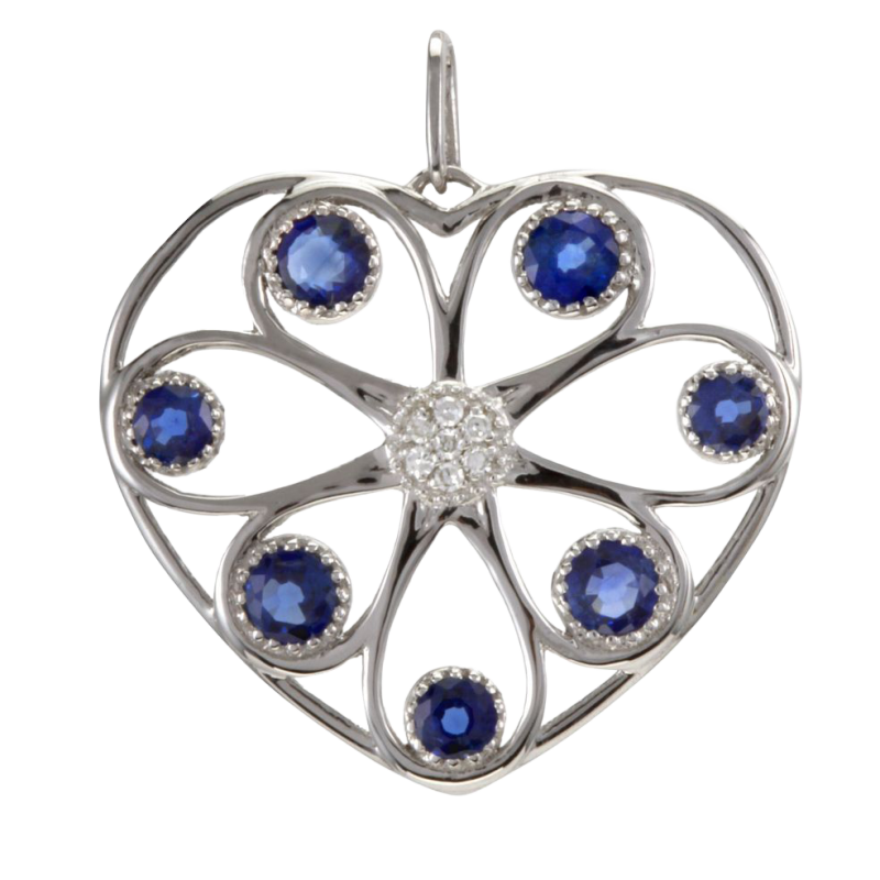 Pendentif en or gris, saphirs et diamants