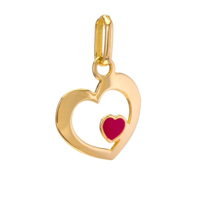 Pendentif en or jaune, coeur et laque rouge