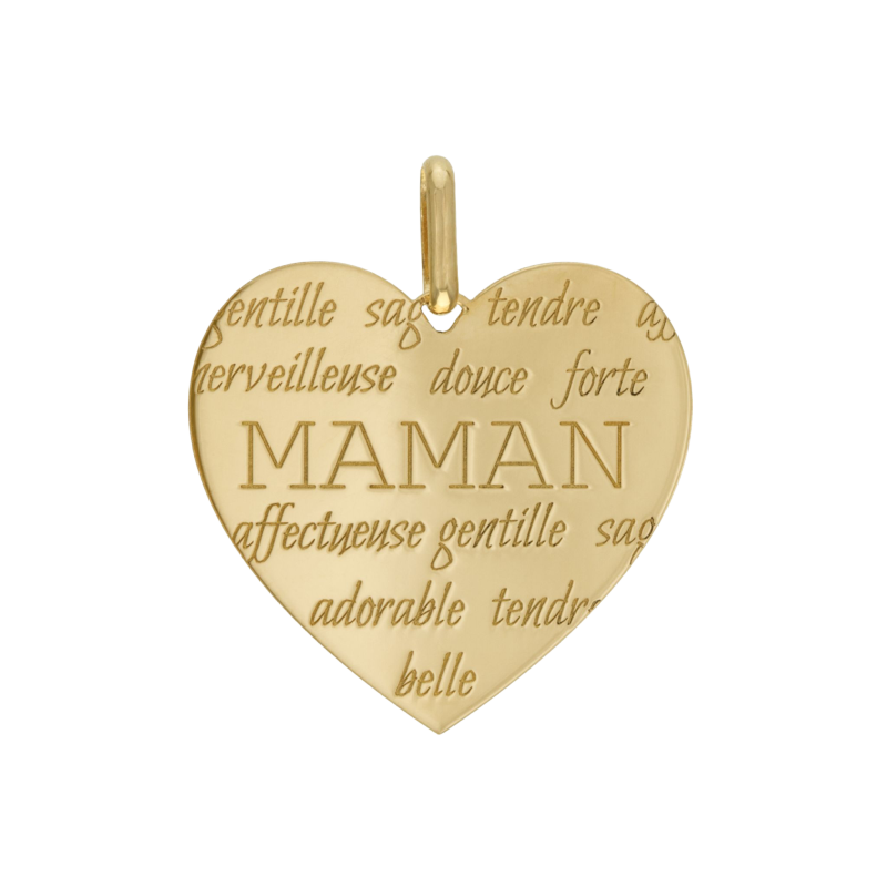 Pendentif en or jaune, coeur maman