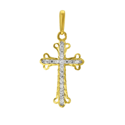 Croix en or jaune rhodié, oxydes de zirconium