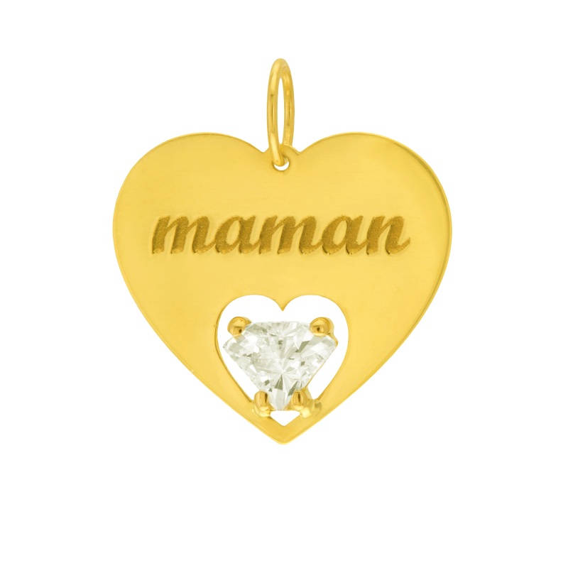 Pendentif en or jaune, oxyde de zirconium, maman