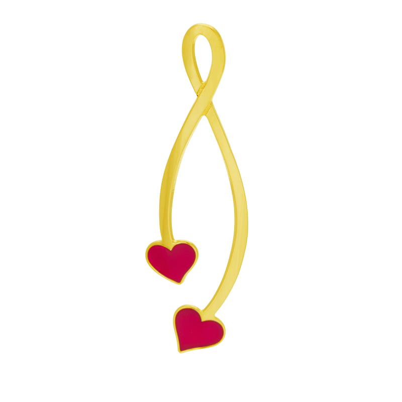Pendentif en or jaune et laque rouge, 2 coeurs