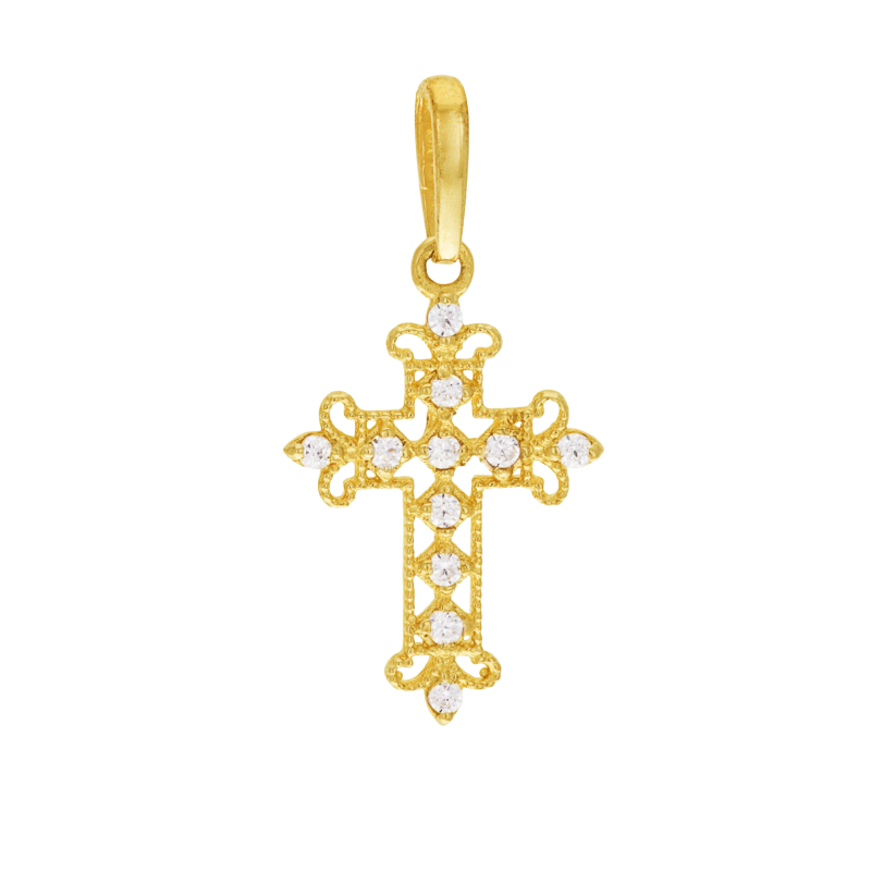 Croix en or jaune, oxydes de zirconium